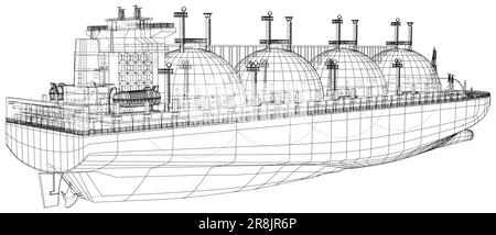 Symbol für den Transport von Flüssiggas auf Tankschiffen. Industrielle Ölraffinierungstechnologie. Lieferung Benzinfracht. Treibgastank Propanvektor Ozean Stock Vektor