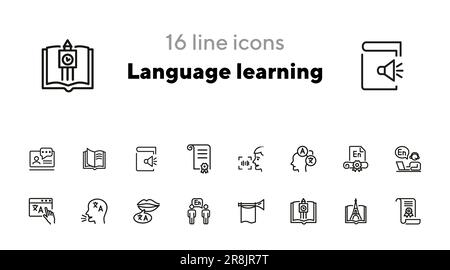 Symbolgruppe für Zeilen für Sprachenlernen Stock Vektor