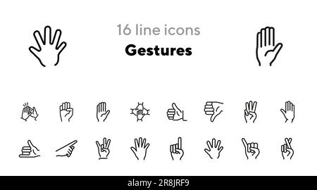 Symbolgruppe mit Gesten-Linien Stock Vektor