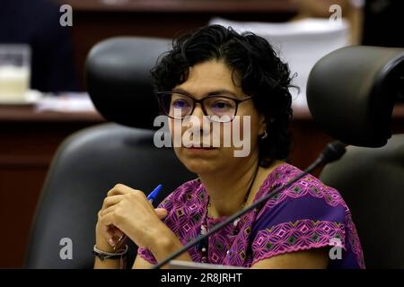 Mexiko-Stadt, Mexiko. 21. Juni 2023. 21. Juni 2023, Mexiko-Stadt, Mexiko: Die Beraterin des National Electoral Institute, Rita Bell Lopez, bei der außerordentlichen Sitzung am Sitz der Agentur in Mexiko-Stadt. Am 21. Juni 2023 in Mexico City, Mexiko (Foto: Luis Barron/Eyepix Group/Sipa USA). Kredit: SIPA USA/Alamy Live News Stockfoto