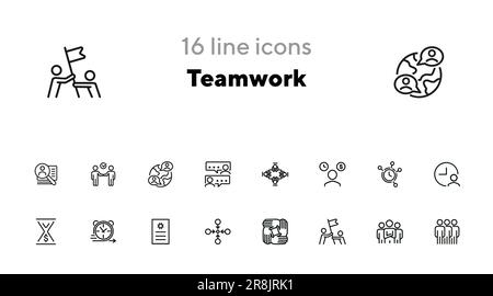 Symbolgruppe für Teamarbeitslinien Stock Vektor