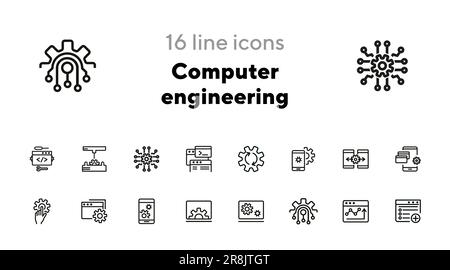 Computertechnik-Linie Symbolsatz Stock Vektor