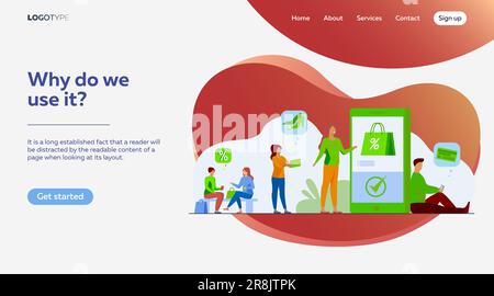 Kunden mit Smartphones kaufen online ein Stock Vektor