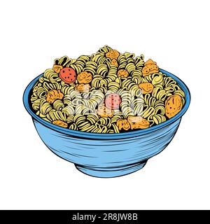 Traditionelle italienische Pasta-Küche im farbigen Skizzenstil, Vektorgrafik isoliert auf weißem Hintergrund. Stock Vektor