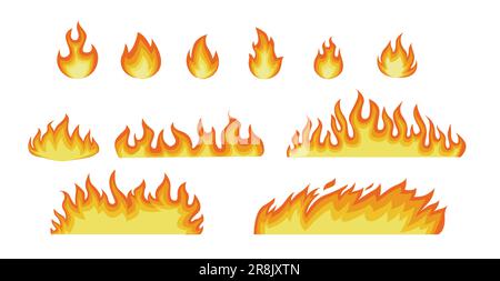 Cartoon Fire Flames isoliert auf weißem Hintergrund, Vector Illustration Flat Design Style, Bright Bonfire. Bestandsdarstellung Stock Vektor