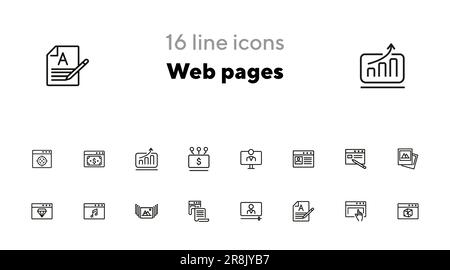 Symbolgruppe für Webseiten-Zeilen Stock Vektor