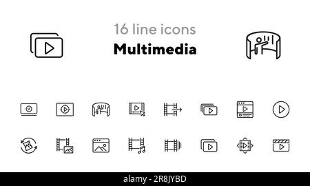 Symbolgruppe für Multimedia-Zeilen Stock Vektor