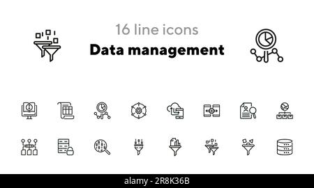 Symbolsatz für Datenverwaltungslinie Stock Vektor