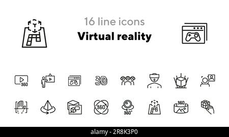 Virtual-Reality-Linien-Symbolsatz Stock Vektor