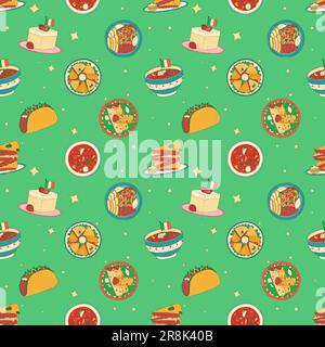 Mexikanische traditionelle Gerichte mit nahtlosem Muster. Vektordarstellung im handgezeichneten Stil. Stock Vektor