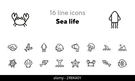 Sea Life Line Symbolsatz Stock Vektor