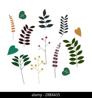 Blätter, flache Illustrationen von Pflanzen, Bäumen, Blättern Stock Vektor