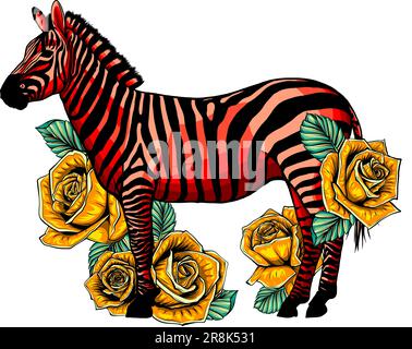 zebra mit roten Rosen, Vektordesign Stock Vektor