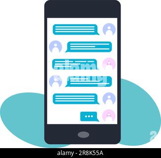 Telefonbildschirm mit Messenger, Messenger-Bildschirm mit Konversationsfeld Stock Vektor