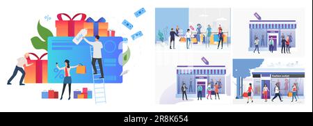 Eine Gruppe von Leuten, die einkaufen gehen Stock Vektor