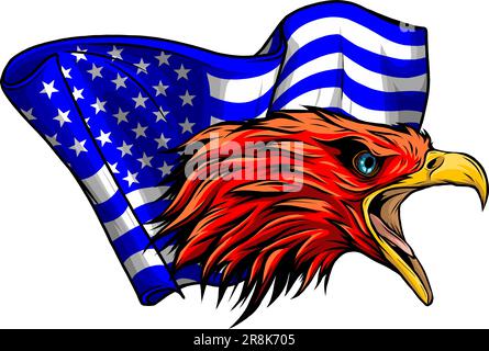 Vektor illustation American Eagle gegen USA-Flagge und weißen Hintergrund. Stock Vektor