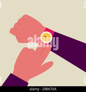 Auf die Uhr schauen, die Hand mit der Uhr Stock Vektor