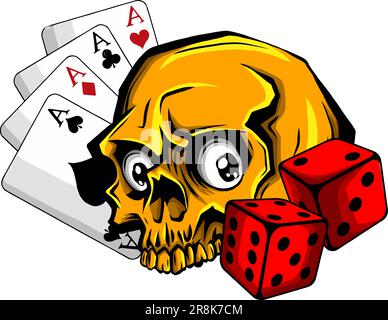Skull Gambling Elements-Konzept mit Royal Flush Poker Stock Vektor