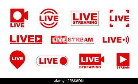 Flache Symbolgruppe für Livestreaming Stock Vektor