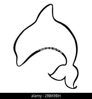 Schwarzweiß-Silhouettenlinien von Delfinen sind isolierte Skizzenvektoren. Stock Vektor