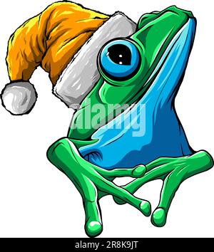 Süßer und lustiger Frosch mit Weihnachtsmannmütze Stock Vektor