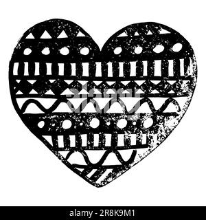 Zentangle Doodle Black Heart Ink Hand gezeichneter Vektor isoliert. Stock Vektor