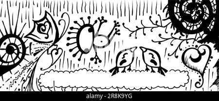 Dreamland Tinte Strichart handgezeichneter Bannervektor. Stock Vektor