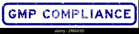Grunge Blue GMP (Good Manufacturing Practice)-Konformitätswort quadratischer Gummidichtungsstempel auf weißem Hintergrund Stock Vektor