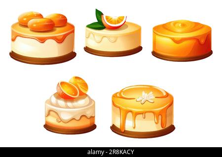 ui-Vektordarstellung von Käsekuchen mit orangefarbener Marmelade auf weißem Hintergrund isolieren Stock Vektor