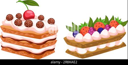 Süße Kuchen mit Mousse und cremefarbenen Früchten Stock Vektor