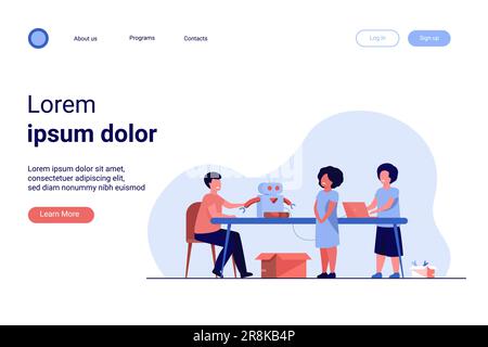 Kinder präsentieren Cyborg im Robotik-Kurs Stock Vektor