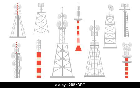 Verschiedene flache Symbolgruppe für Funktürme Stock Vektor
