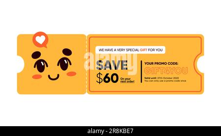 Ein fröhlicher, lächelnder Gutschein mit Code Stock Vektor