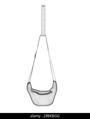 Altmodische Taillentasche im Retro-Stil, modisches Accessoire aus dem Jahr 90s, Vektordarstellung in Drahtdarstellung isoliert auf weißem Hintergrund. Taillentasche, modischer Gürtel Stock Vektor