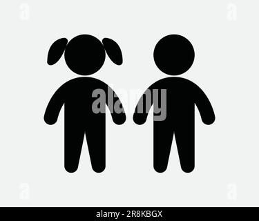 Symbol Für Kinder. Girl Boy Kid Kids Kind Kleinkind Männlich Weibliche Freunde Geschwister Sohn Tochter. Schwarzes weißes Schild Bildmaterial Grafischer Clipart EPS-Vektor Stock Vektor