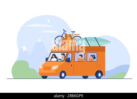 Dad, mom und Kinder, die im Wohnmobil unterwegs sind Stock Vektor