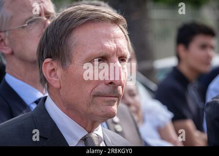 Jean Olivier Viout, ehrenamtlicher Generalstaatsanwalt von Lyon, Präsident des Orientierungsrates des Nationaldenkmals des Montluc-Gefängnisses. Stockfoto