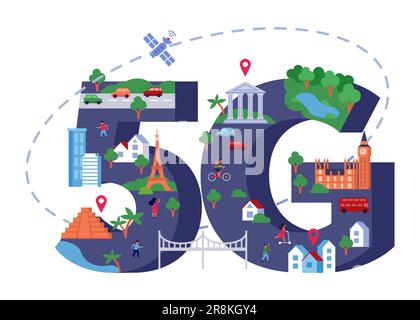 Abbildung: Isolierter Flachvektor mit 5G-Speed-Internet Stock Vektor
