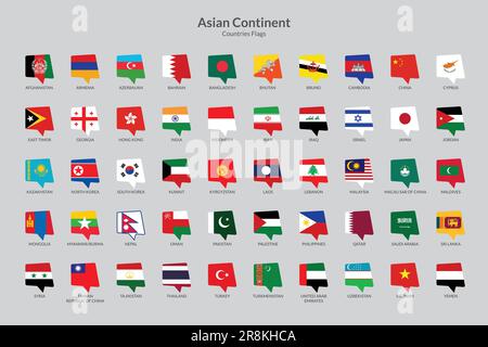 Sammlung von Flaggensymbolen für Länder des asiatischen Kontinents, Symbole für Chat-Flaggen Stock Vektor