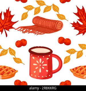 Nahtloses Muster im Herbstdesign mit rotem Tassenschal und Vektorbild Stock Vektor