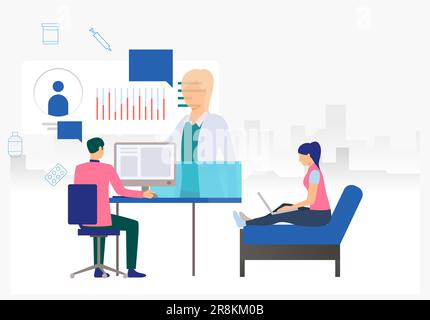 Mann und Frau, die im Internet nach medizinischen Websitevektoren suchen Stock Vektor