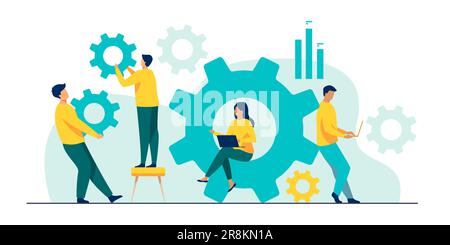 Business-Team, das gemeinsam an Zahnradmechanik arbeitet Stock Vektor