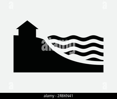 Strandhaus-Symbol. Bungalow Home Seashore Resort Cabin Hotel Inn Waterfront Ocean Cliff. Schwarzes weißes Schild Bildmaterial Grafischer Clipart EPS-Vektor Stock Vektor