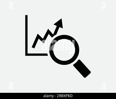 Symbol "Marktanalyse". Aktiendiagramm Graph Search Research Business Finance Lupe. Schwarzes weißes Schild Bildmaterial Grafischer Clipart EPS-Vektor Stock Vektor