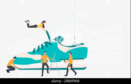 Sportschuhdesigner, die an neuen Sneakers arbeiten Stock Vektor