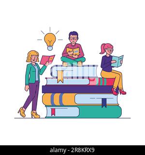 Menschen, die Bücher lesen, um Vektordarstellungen zu studieren Stock Vektor