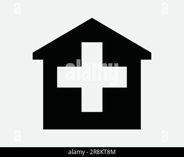 Kliniksymbol. Krankenhaus Gesundheitseinrichtung Medical Health Care Notaufnahme. Schwarzes weißes Schild Illustration Grafik Clipart EPS-Vektor Stock Vektor