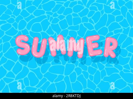 Swimmingpool mit pinkfarbenem schwimmendem Wort „Summer“. Draufsicht Stock Vektor