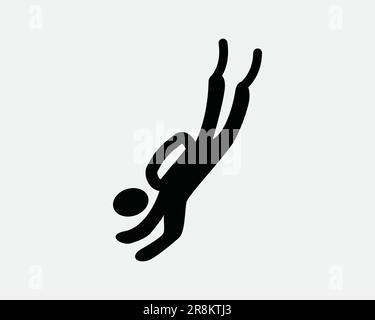 Tauchersymbol. TAUCHGANG Unterwasser Meermann Tauchen unter Wasser Schwimmen. Schwarzes weißes Schild Illustration Grafik Clipart EPS-Vektor Stock Vektor