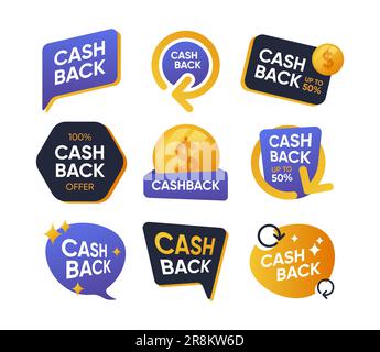 Cash-back-Abzeichen flacher Symbolsatz Stock Vektor
